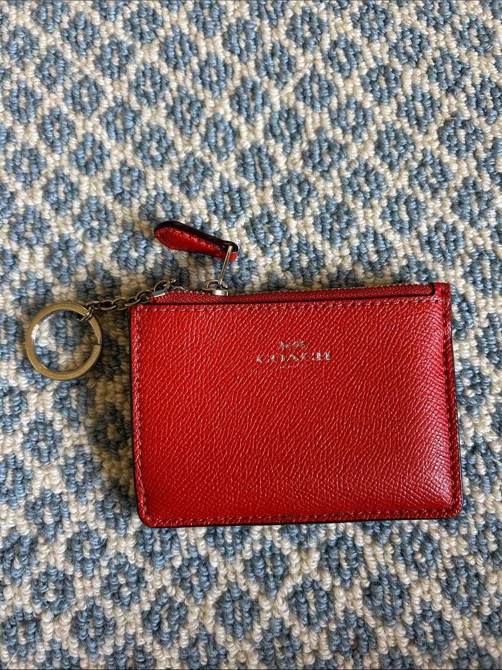 Coach Red Leather Zip Card Case with Key Ring